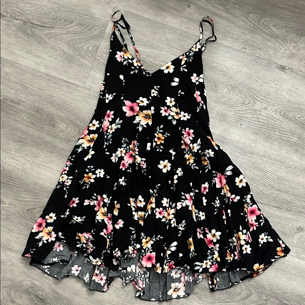 Floral Black Dress with Pink and White Flowers